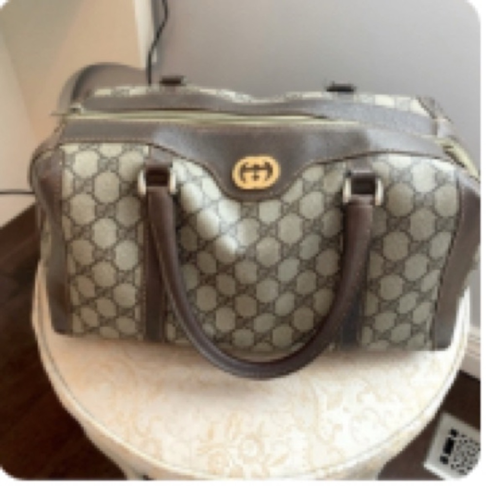 Gucci Authentic Beige and Brown Monogram Boston Bag